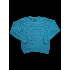 Vintage Eddie Bauer Sweater USA Made Cotton Textured Knit Green Men's L 90s